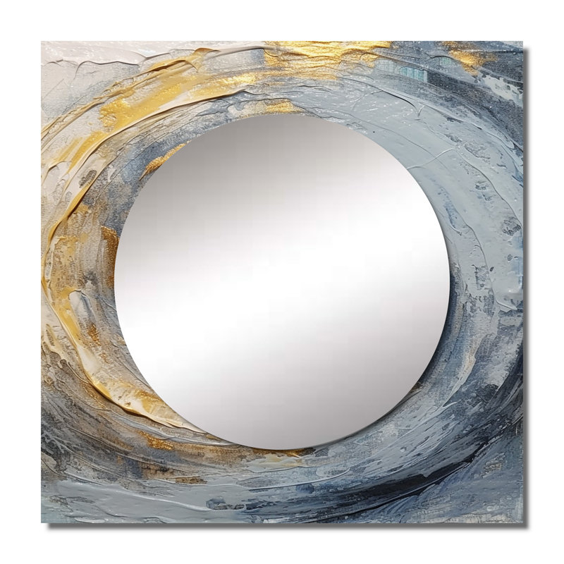 Miroir mural de salon Bellda - Spirales vibrantes dorées et bleues IV, 36 po x 36 po