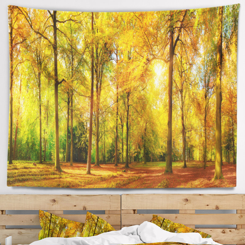 Magnifique automne de la tapisserie de la forêt ensoleillée Landscape, H 32 po x l 39 po