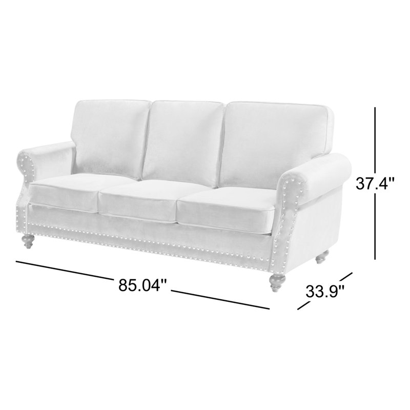 Hananiah Velvet Sofa, Green, 37.4" H x 85.04" W x 33.9" D