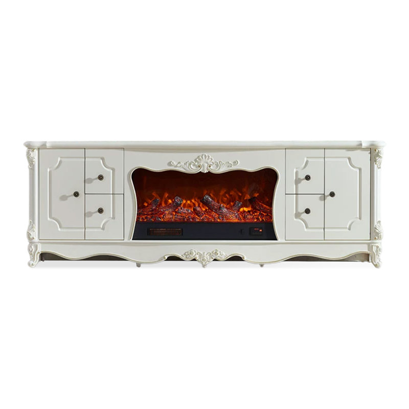 Beige Solid Wood TV Cabinet Heating Fireplace