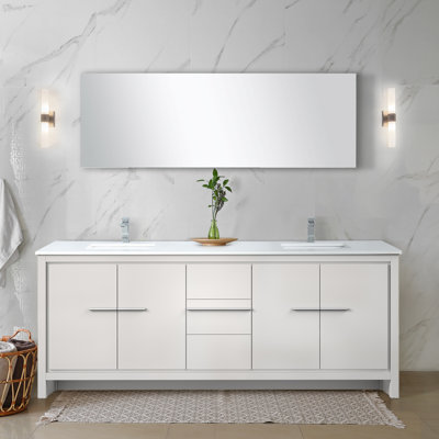 Lafarre 80 in W x 20 in D Double Bath Vanity Mirror and Gun Metal Faucet Set