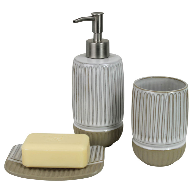 White and Beige Ceramic Linear Pattern Soap Dish