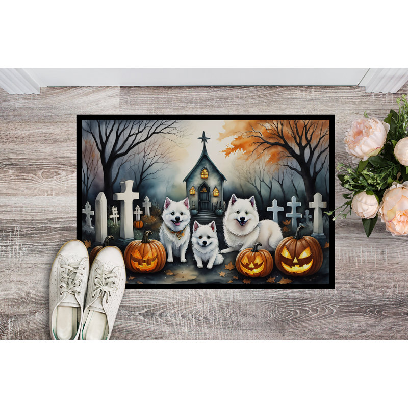 Tapis d'entrée extérieur antidérapant Nyoka American Eskimo Spooky, L 24 po x L 36 po