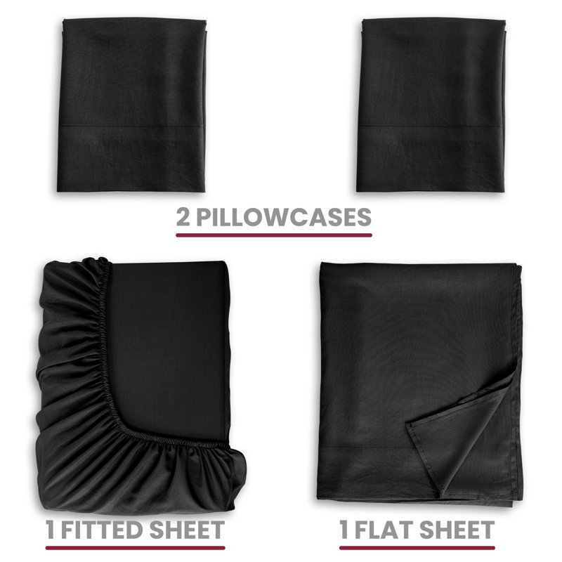 Luxury 4 Piece Solid Sheets Soft Rayon From Bamboo Blend Bedding Sheet Set, Full, Black