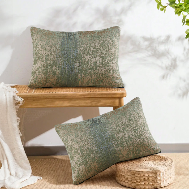 Rectangular Lumbar Cushion, Taupe/Sage