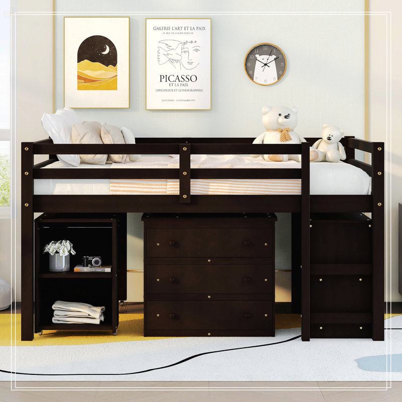 Low Study Full Loft Bed With Cabinet