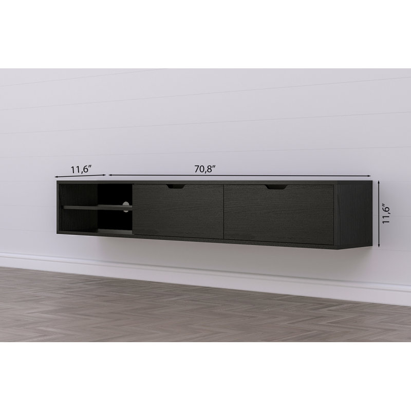 Savya 71" Wall Mounted Floating Entertainment Media Console, Wooden Black