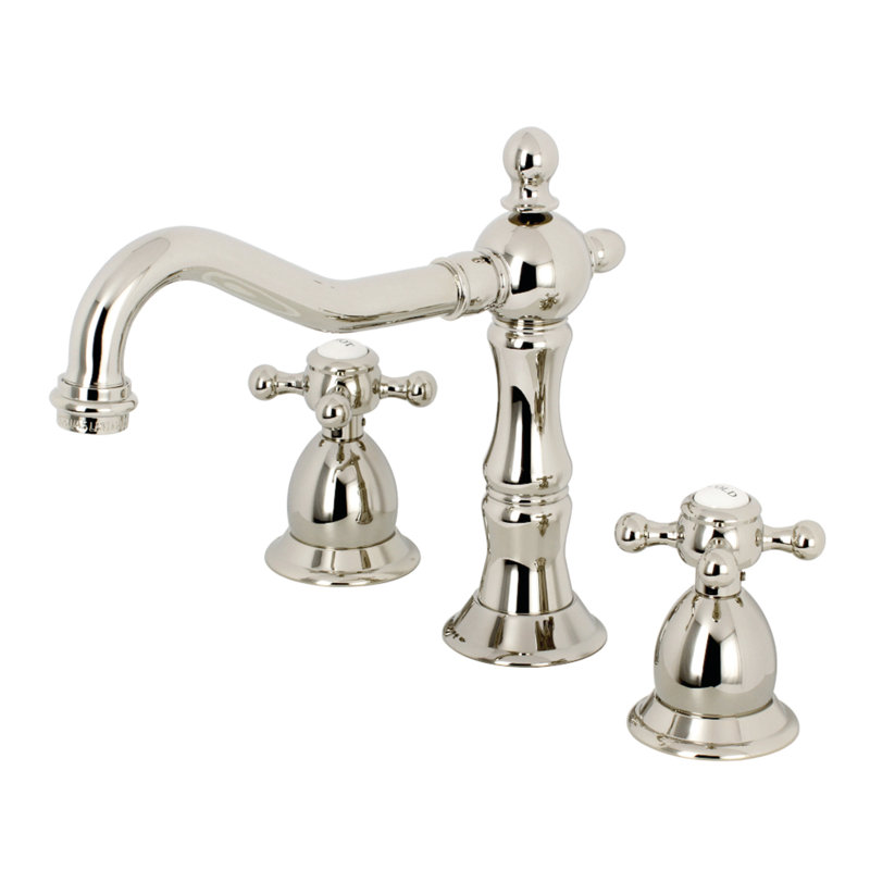 Robinet de salle de bain espacé avec ensemble de drain en nickel poli/blanc Heritage