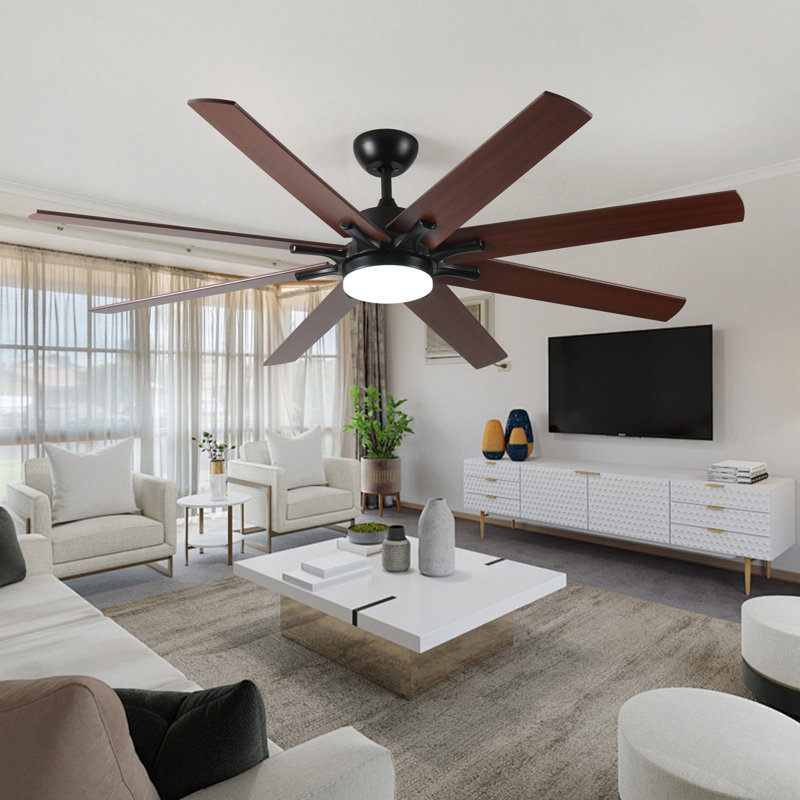 Ventilateurs de plafond de 72 pouces avec lumières et ventilateur de plafond moderne, intérieur / extérieur, pour la cuisine, le patio, le moteur à courant continu réversible à 6 vitesses, 8 pales à finition double