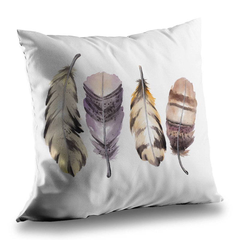 Purple feather set - Romantic beige poly twill throw pillow – Poly Twill Throw Pillow with Insert, Double-Sided Print