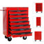 Armoire à outils en métal à 7 tiroirs en rouge et noir, acier laminé à froid, glissières à roulement, capacité de charge de 15 kg, 4 roulettes pivotantes avec chariot verrouillable, charge rouge et noire,-1064618678