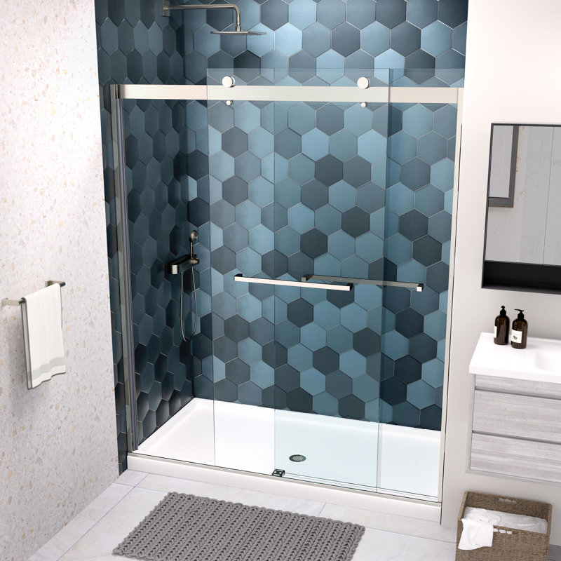 Porte de douche à dérivation - Verre trempé de 5/16 po avec test 36 000.. Collision. Verre transparent coulissant pour la salle de bain. Placage. Glissement lisse.