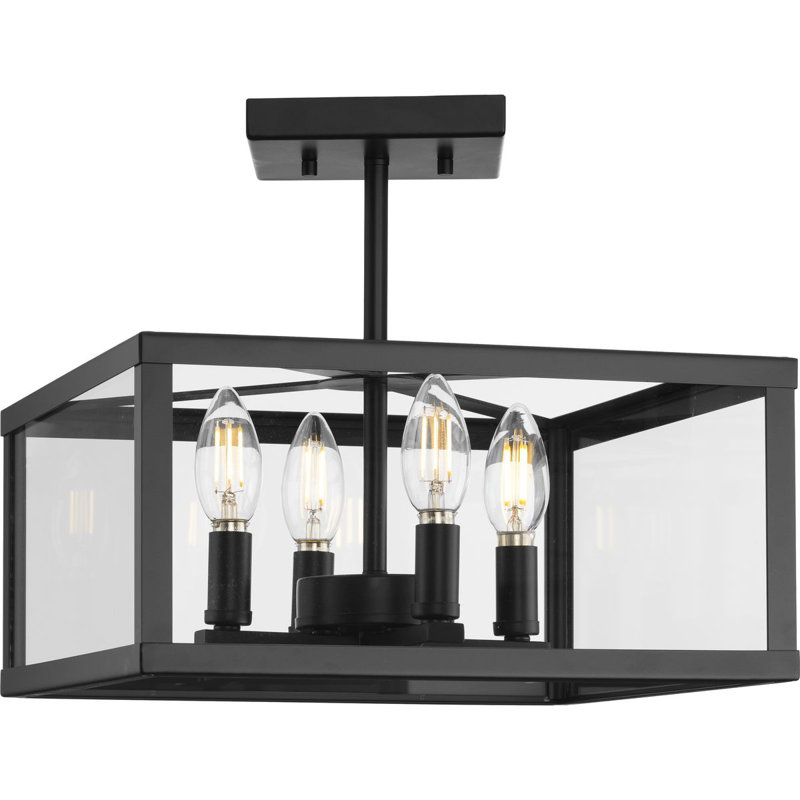 Galil Glass Semi Flush Mount, Matte Black
