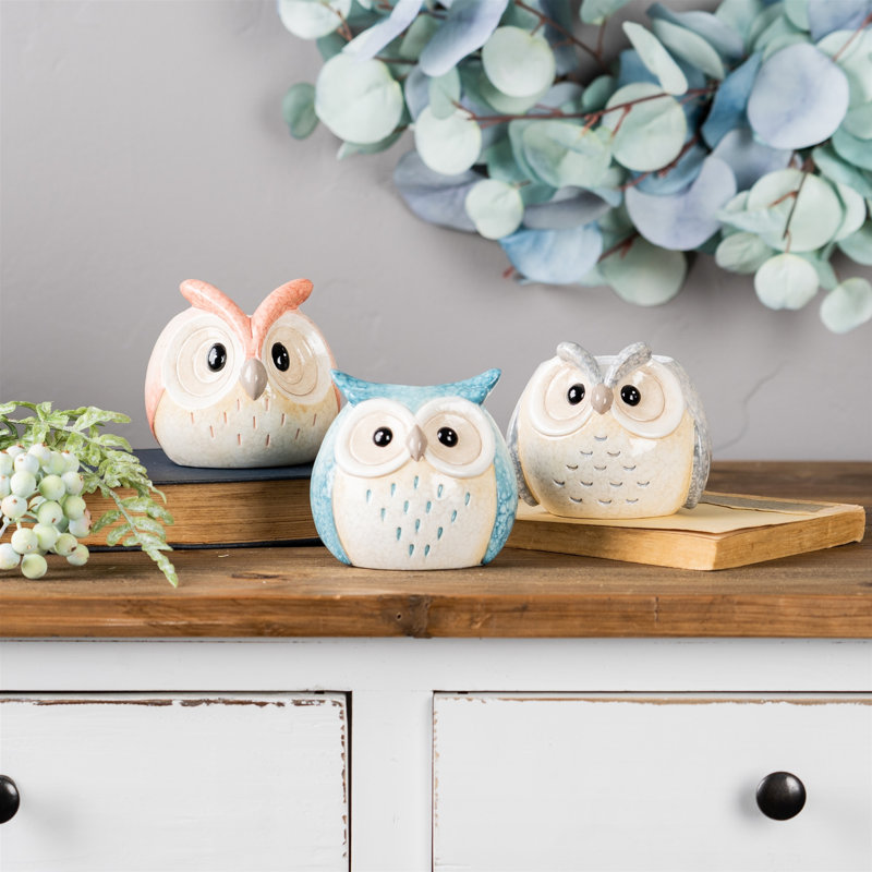 Glennice 3 Piece Terra Cotta Owl Set