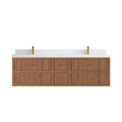 Sonoma Solid Floating Teak 72 In. W X 22 In. D Double Sink Bathroom Vanity In Dark Natural With 2 In. White Quartz -  Willow Collections, SON_TK_FLT_DNT_WHQZ_72D