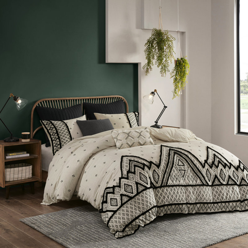 Housse de couette en mélange de coton et lin avec garniture texturée pour le linge de lit d'aspect global