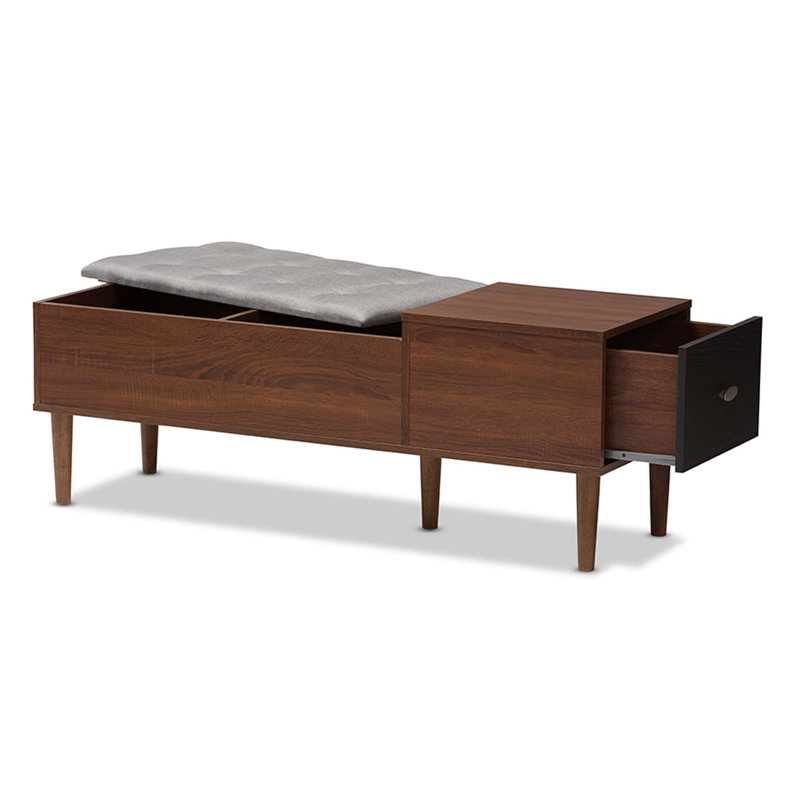 Banc de rangement rabattable en similicuir Edwina, Gris clair / Brun noyer