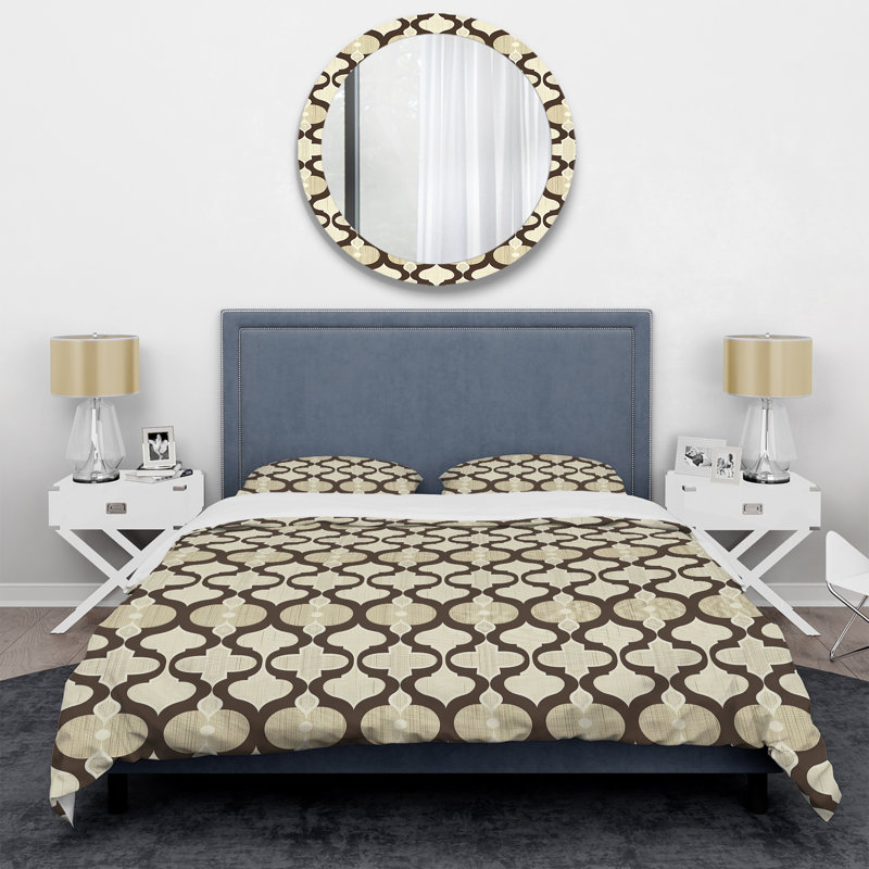 Ensemble de housse de couette brun beige et treillis I - Glam, Housse de couette très grand + 2 taies décorativ