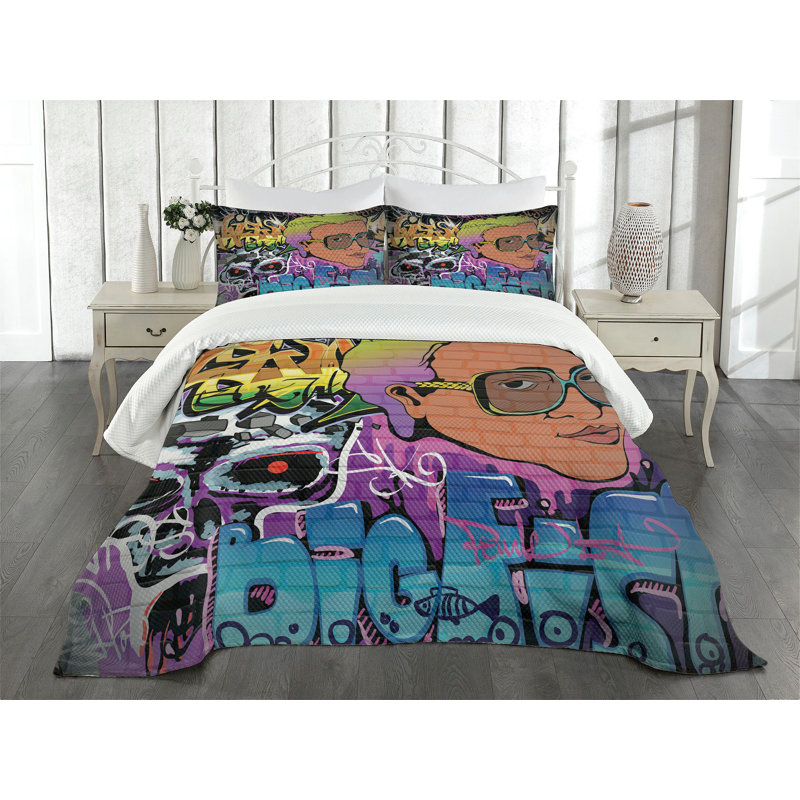Queen Size Multicolor Graffiti Polyester Bedspread Set