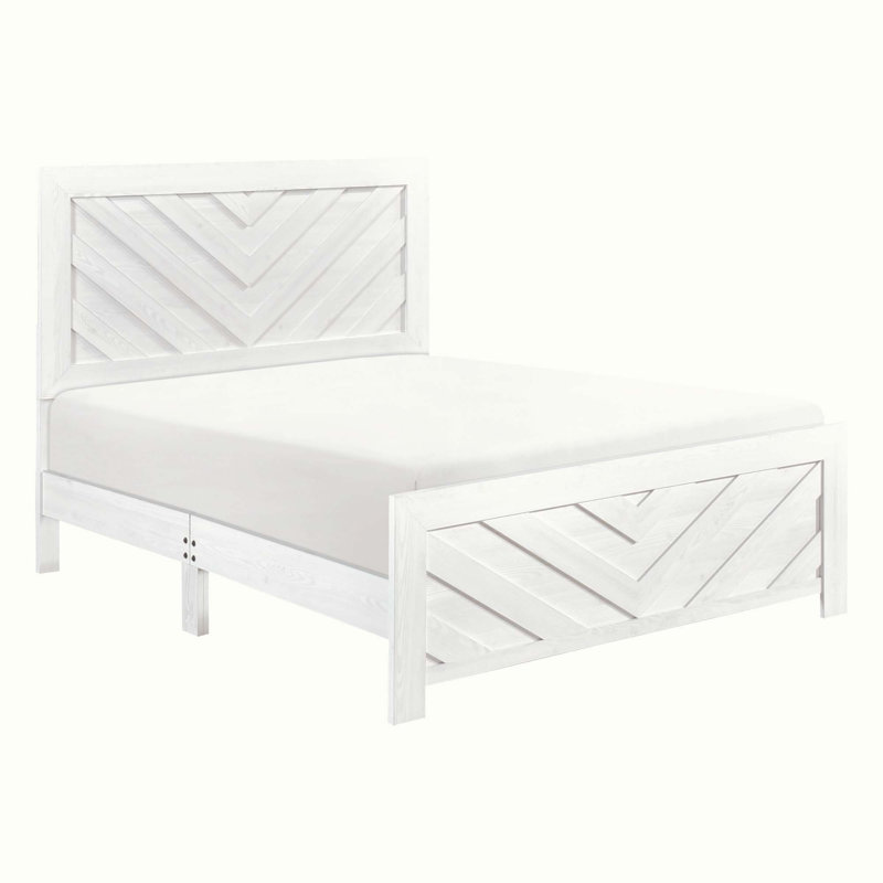 Contemporary Panel Bed Wooden, White, Full