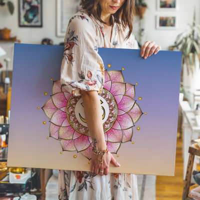 Canvas A Serene And Intricate Mandala Design Featuring A Central Om Wall Art Symbol Surrounded By Delicate Layers Of Pink Lotus Petals Canvas Wall Art