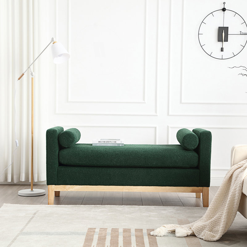 Élégant banc rembourré avec repose-pieds et coussins, Vert