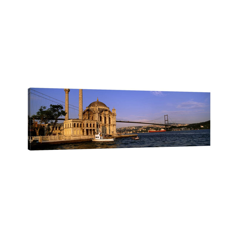 Mosque At The Waterfront Near A Bridge, Ortakoy Mosque, Bosphorus Bridge - Wrapped Canvas Panoramic Print