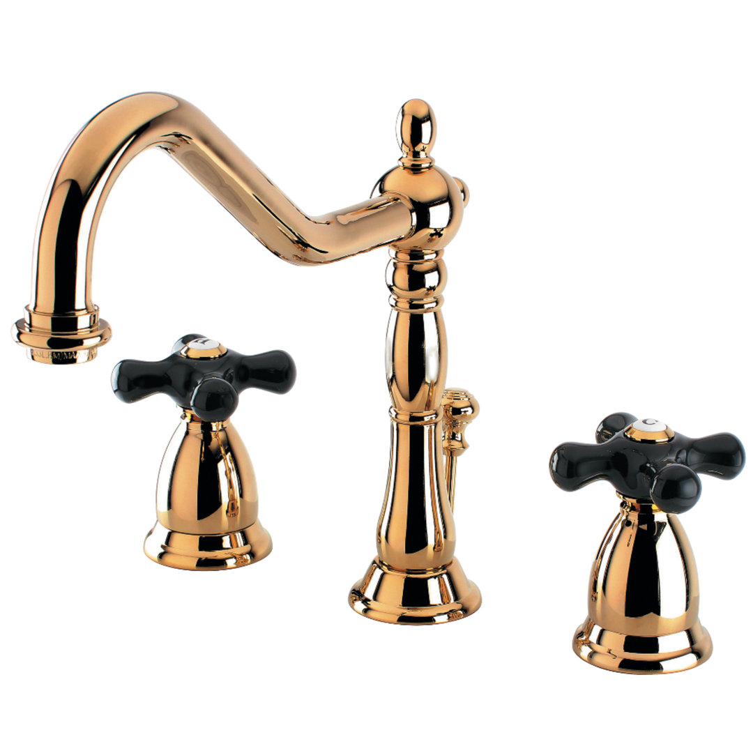 Kingston Brass Duchess Two-Handle 3-Hole Deck Mount Widespread Bathroom Faucet with Brass Pop-Up Drain Kingston Brass 