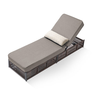 Pecofarm All-Weather Wicker Rattan Outdoor Chaise Lounge With 5" Thick Cushion, 5-Position Adjustable Patio Recliner