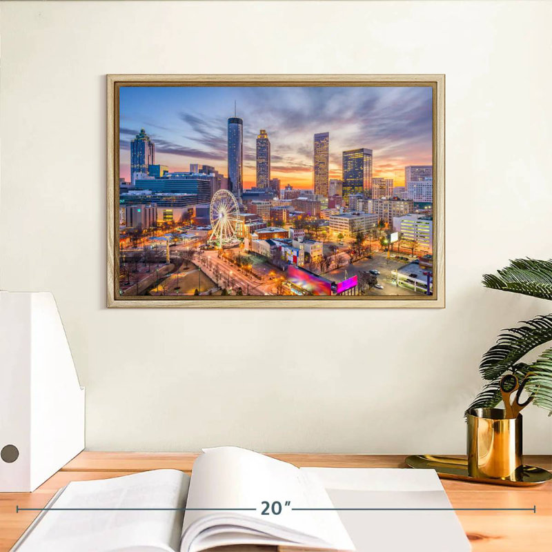 Atlanta Twilight Sky, Cadre flottant en bois naturel, 13 po x 9 po
