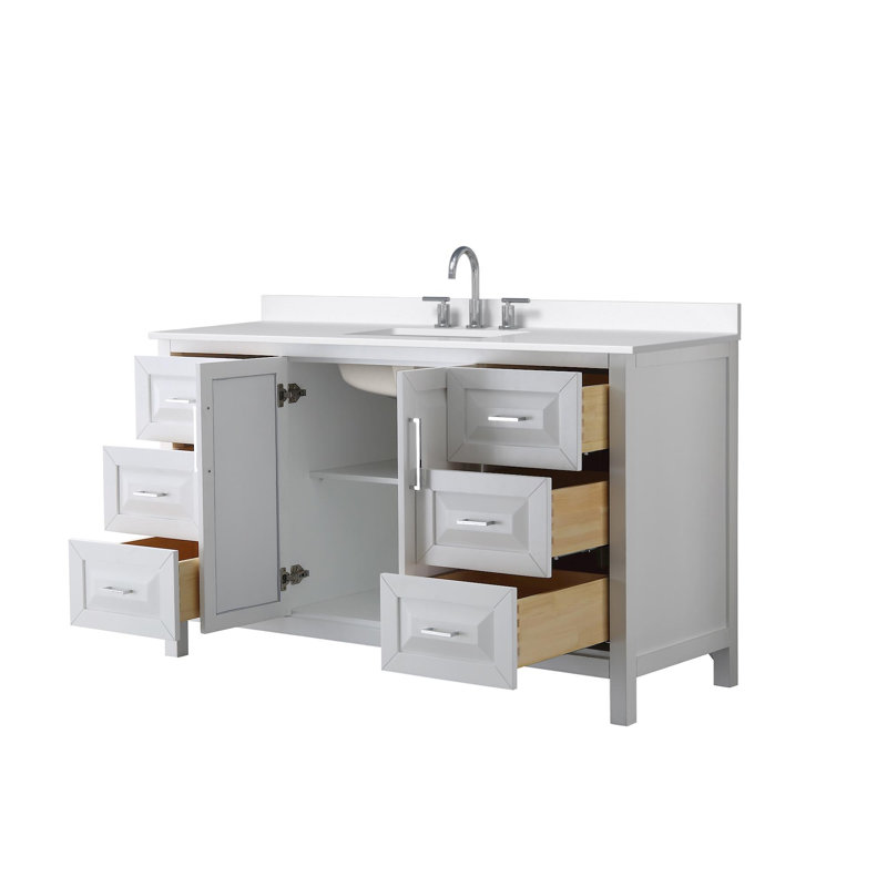 Daria 60'' W Vanity, White, Polished Chrome, Giotto Quartz
