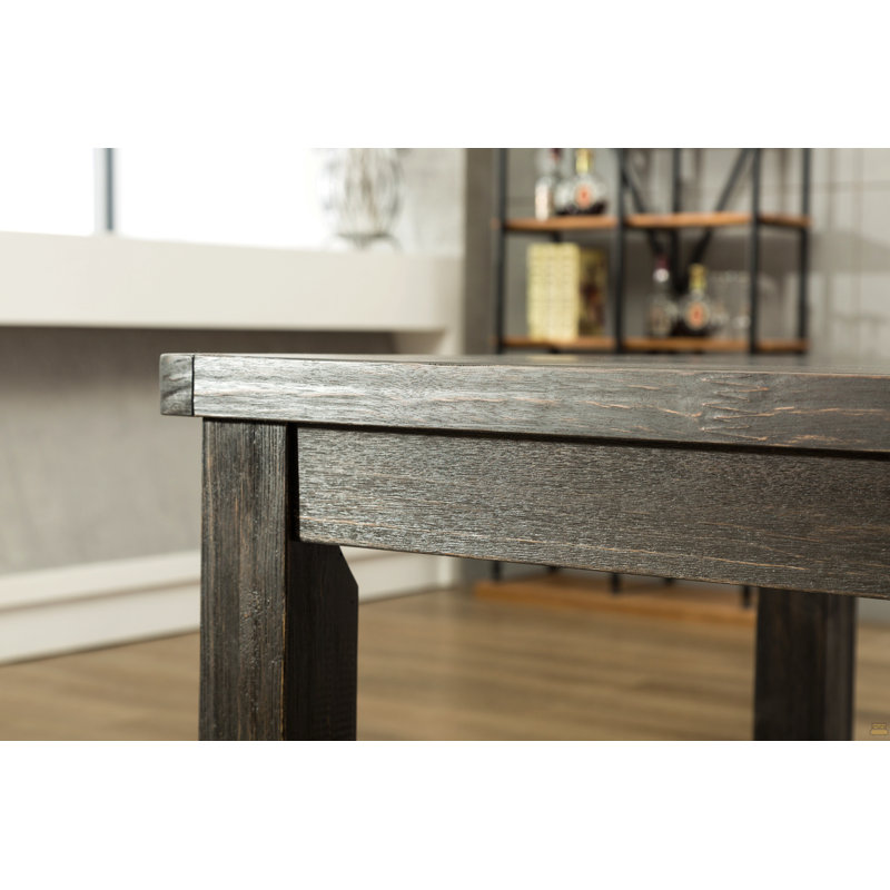 Ensemble de table de salle à manger 7 pièces en bois au fini noir antique avec 6 chaises en similicuir brun, Brown