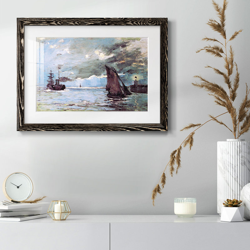 Seascape par Monet - impression encadrée rustique avec tableau mat, H 18 po x l 26 po x P 1,5 po, Noir, noir, noir, noir