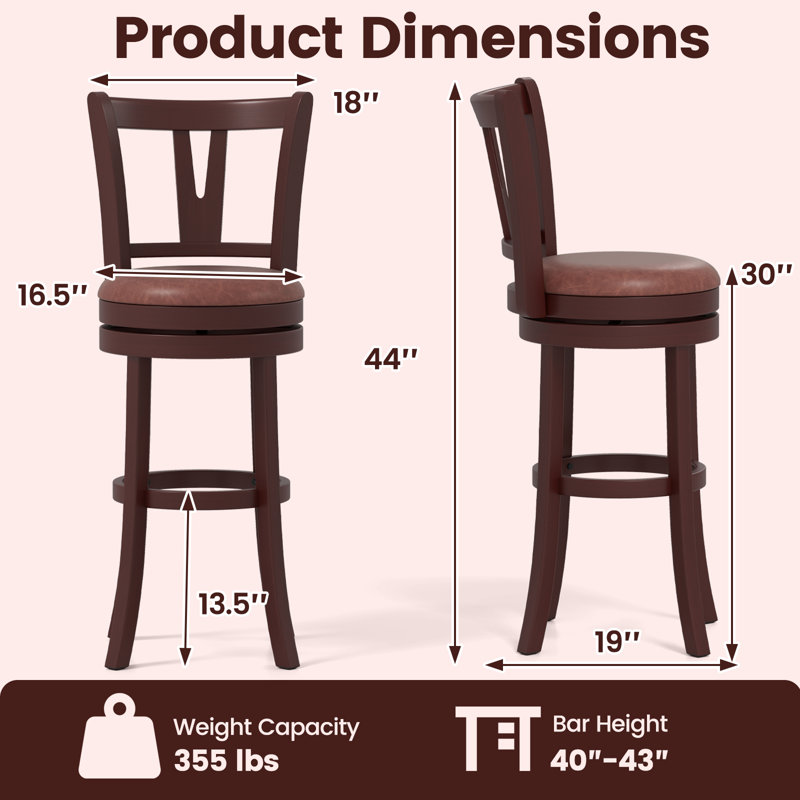 Ensemble de tabourets pivotants 30 po à hauteur de bar 30 po avec dossier haut et repose-pieds en bois massif, 4