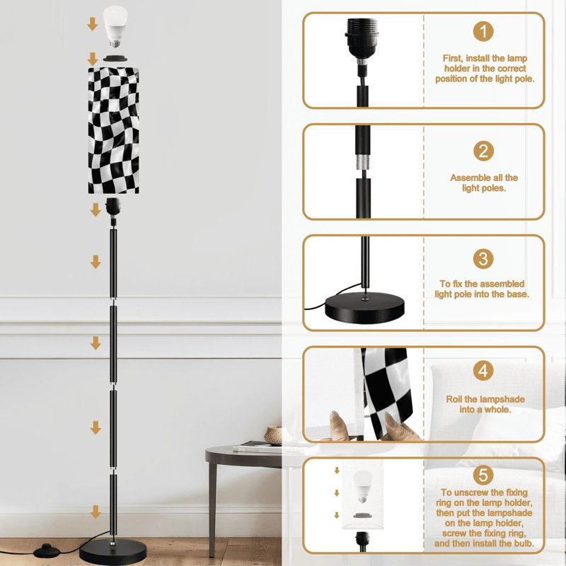 Lampe sur pied drapeau gris blanc à intensité variable moderne avec télécommande et pédale abat-jour abat-jour grand poteau d'angle pour le salon, la chambre et le bureau