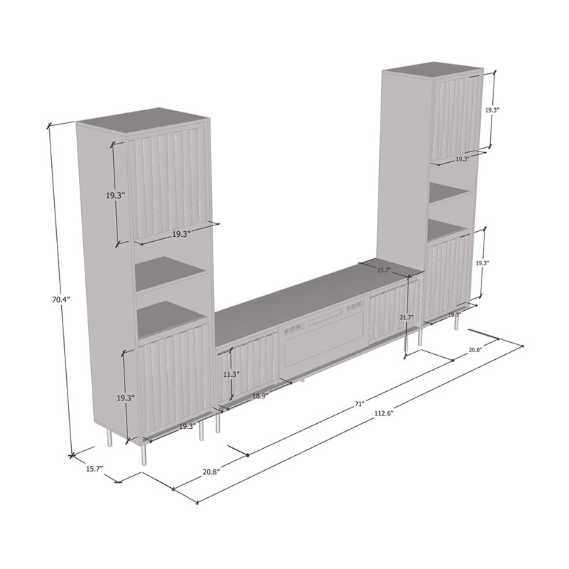 Swing 112.6" Modern Entertainment Center with Electric Fireplace, Matte Finish, Media Storage