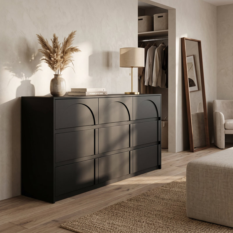 Sallye 63'' Wide 9-Drawer Dresser, Black