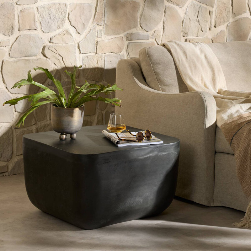 Basil Outdoor Square Side Table, Aged Gray