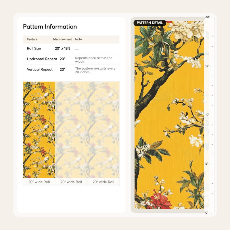 Rouleau de papier peint floral jaune