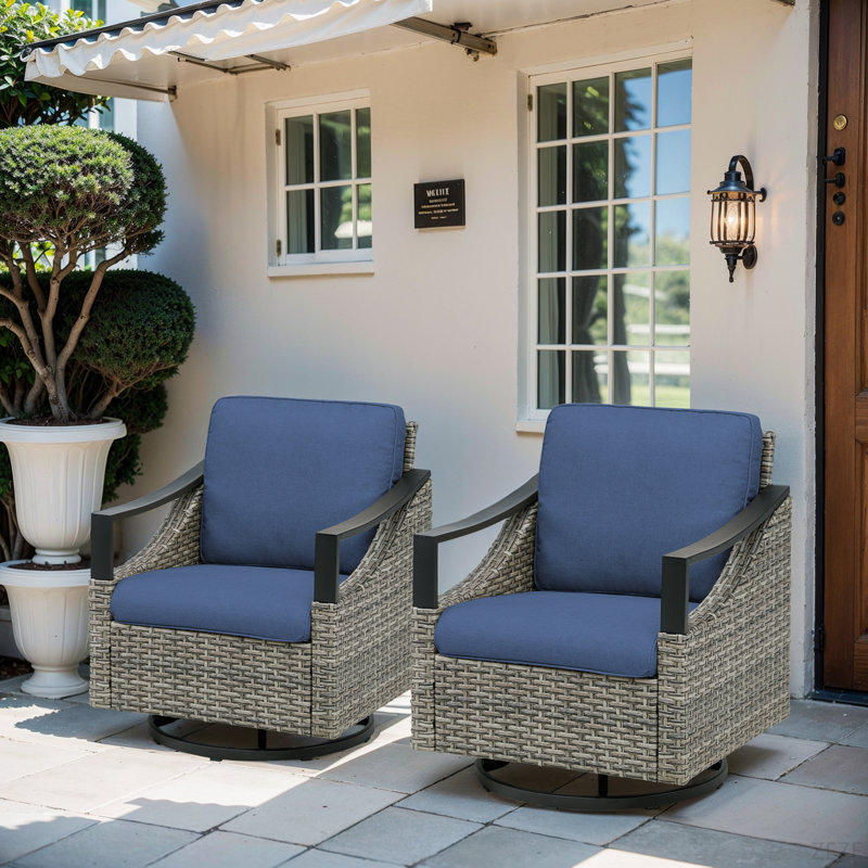 Ensemble de 2 chaises berçantes d'extérieur pivotantes pour l'extérieur, avec coussins d'extérieur et de patio, Bleu