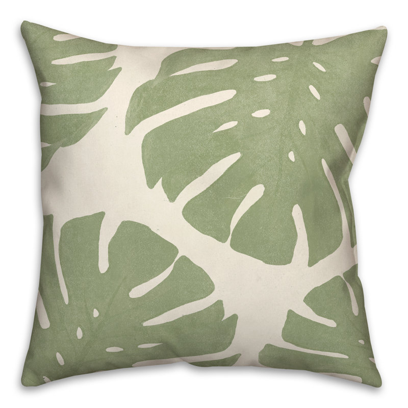 Green Monstera Leaf Print Square Throw Pillow