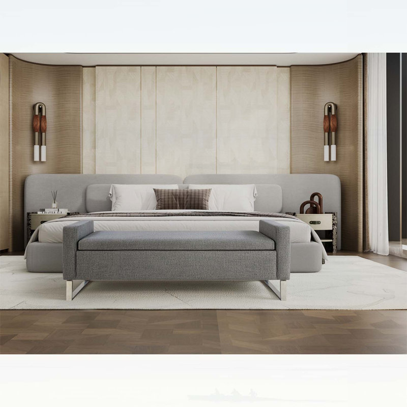 47" Modern Upholstered Ottoman Bench with Storage & Metal Base