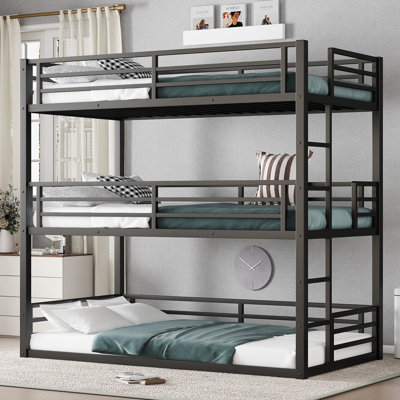 Triple Bunk Bed Twin Size, Heavy Duty 3 Bunk Beds With Safety Guardrails And Noise-reduced Design, Metal Triple Bed For 3 Kids, Teens, Adults, No Box by Wrought Studio