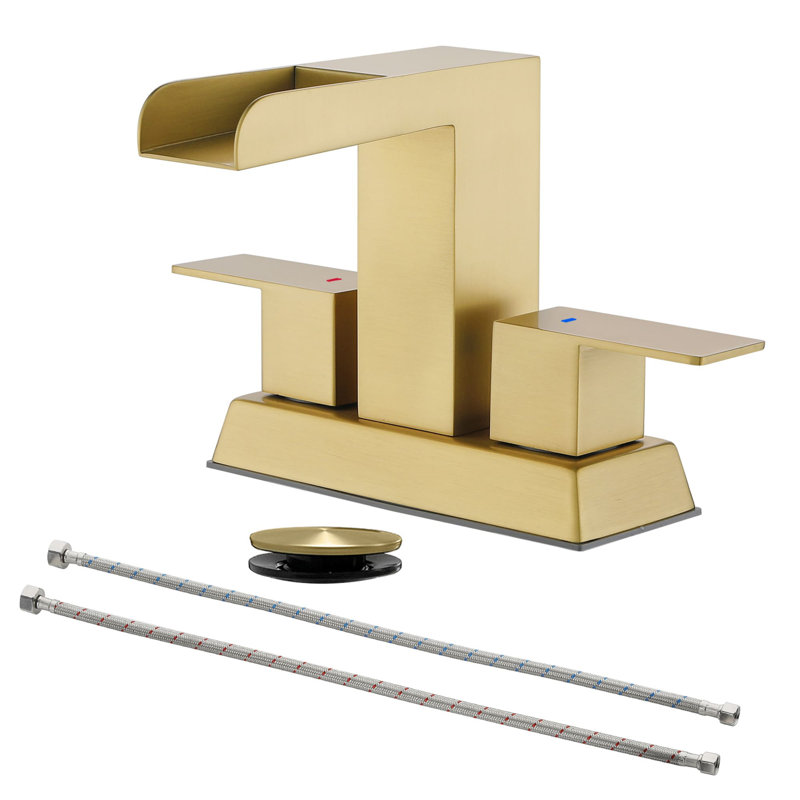 4 Inch Centerset Bathroom Faucet With Drain Assembly 3 Hole Waterfall Bathroom Sink Faucets Stainless Steel Double Handle Bathroom Basin Taps