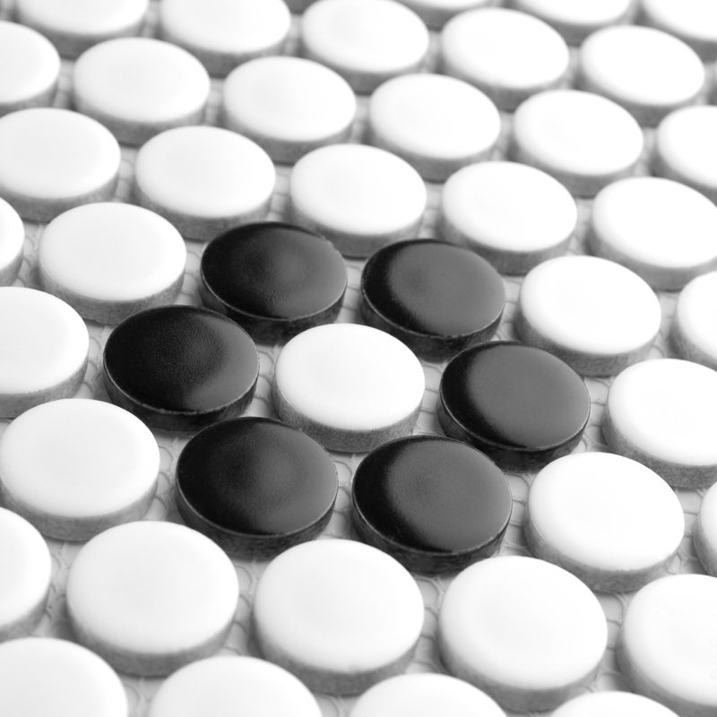 Metro Penny Matte White with Black Hvy Flwr 9-3/4" x 11-1/2" Porcelain Mosaic Floor and Wall Tile