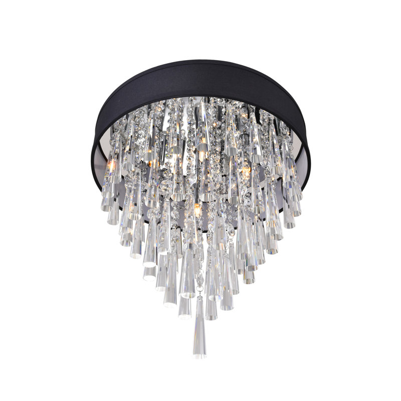 16'' 4 Light Drum Shade Flush Mount With Black Shade & Chrome Finish – G9 LED Compatible – Ideal for Bedroom, Hallway, Entryway