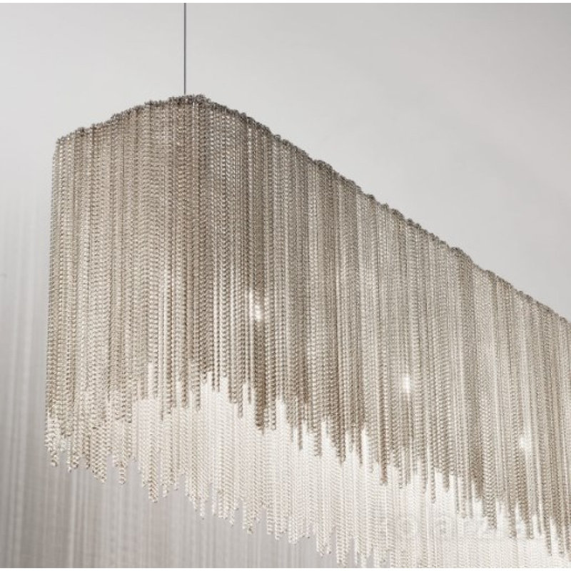 Lustre rectangulaire en acier Light Cloud, Laiton antique, Bronze Antique, 8 po de largeur x 44 po de longueur x 10 po de hau