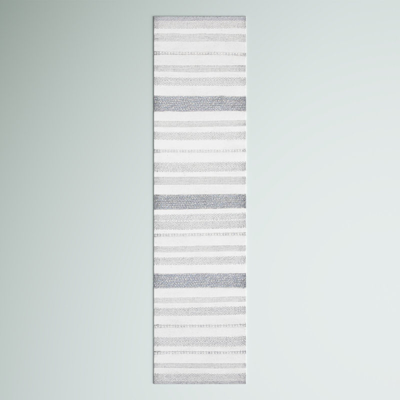 Adalia Striped Handmade Flatweave Cotton Area Rug in Ivory/Gray, Runner 2'3" x 9'