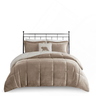 Full/Queen Plush To Sherpa Down Alternative Comforter Set With Hypoallergenic Fill And Coordinating Shams