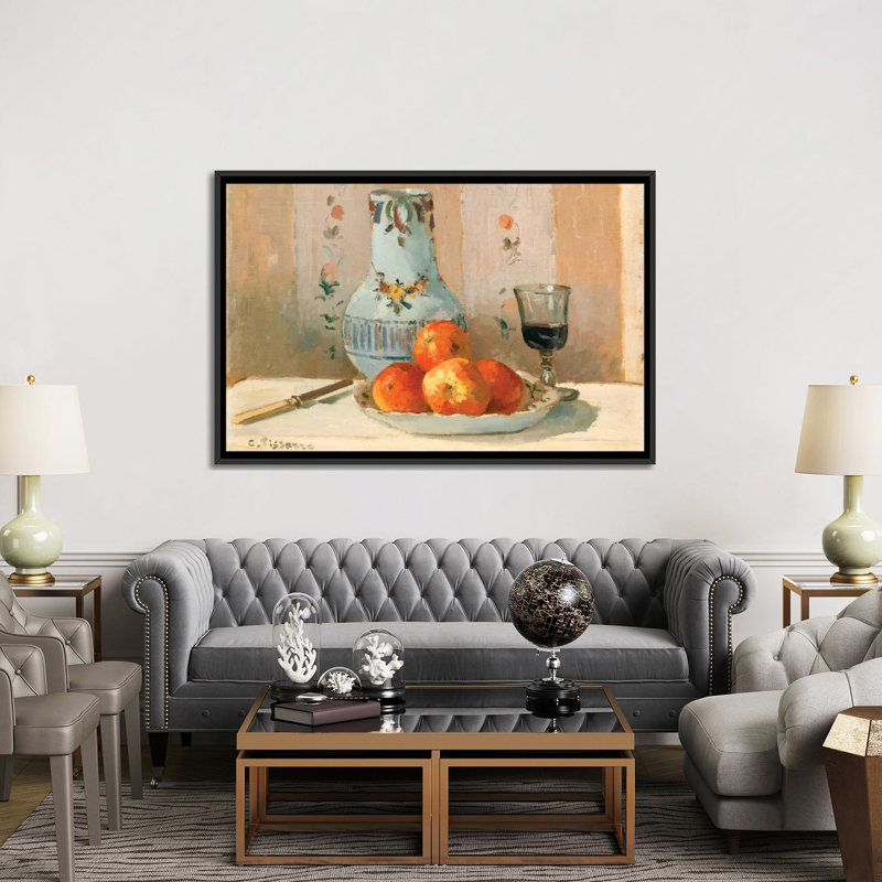«Still Life with Apples and Pitcher», reproduction sur toile, H 18 po x l 26 po x P 1,5 po, Toile avec cadre noir